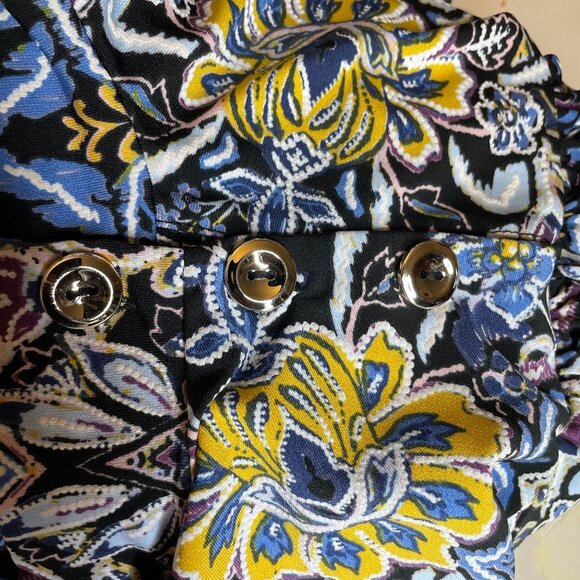 By Design Women's Black Paisley Floral Gold Button Mock Neck Peasant Sleeve XL - Picture 4 of 6